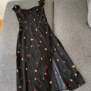 Black fruit prints midi dress